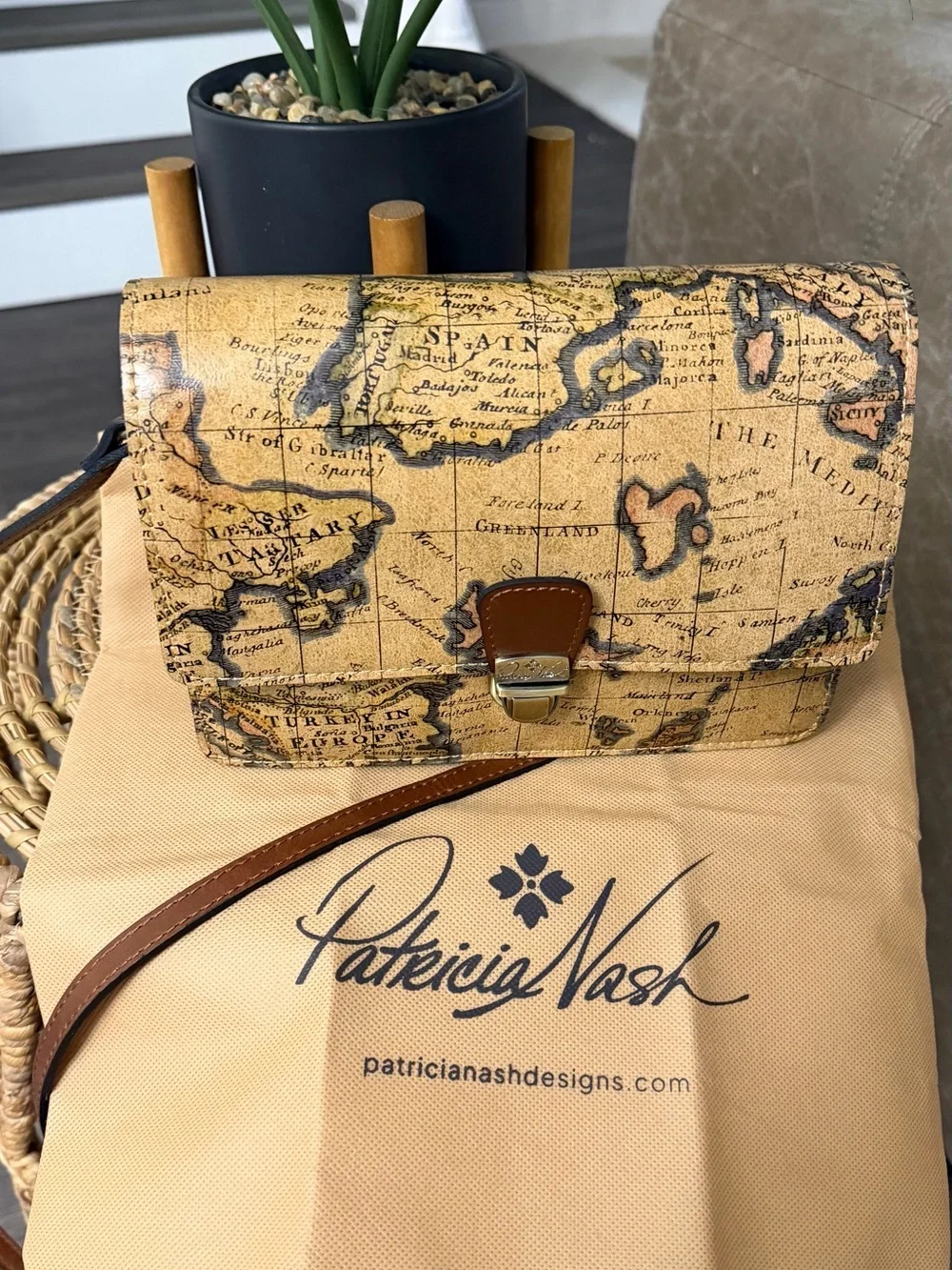 Patricia Nash P141414X European Map Print Leather Crossbody